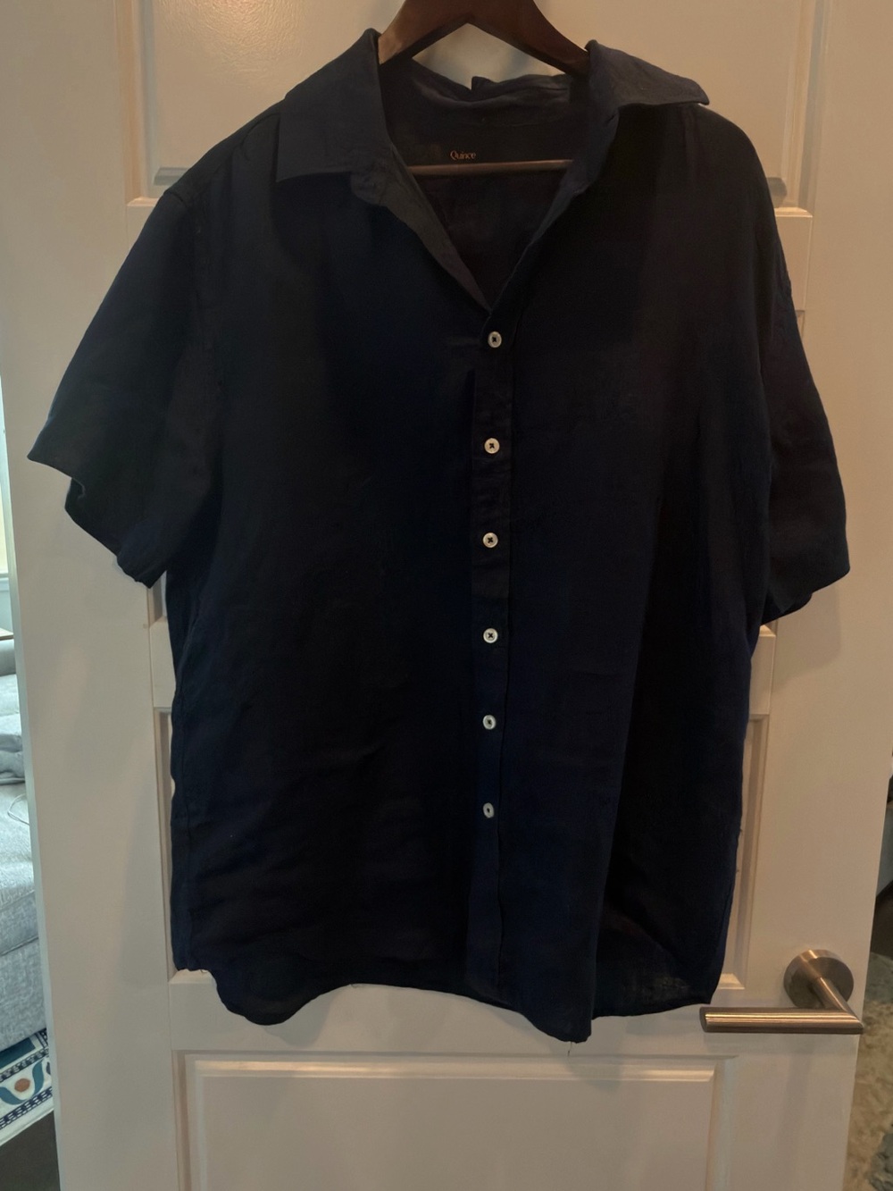 Quince 100% Linen Shirt Men’s Large Navy Blue Short Sleeve Button Front